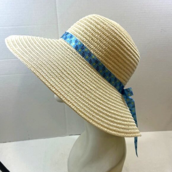 Tampa Bay Rays Paper Sun Hat, Wide Brim, TB Blue Yellow Ribbon Band Adult Size - Picture 2 of 11